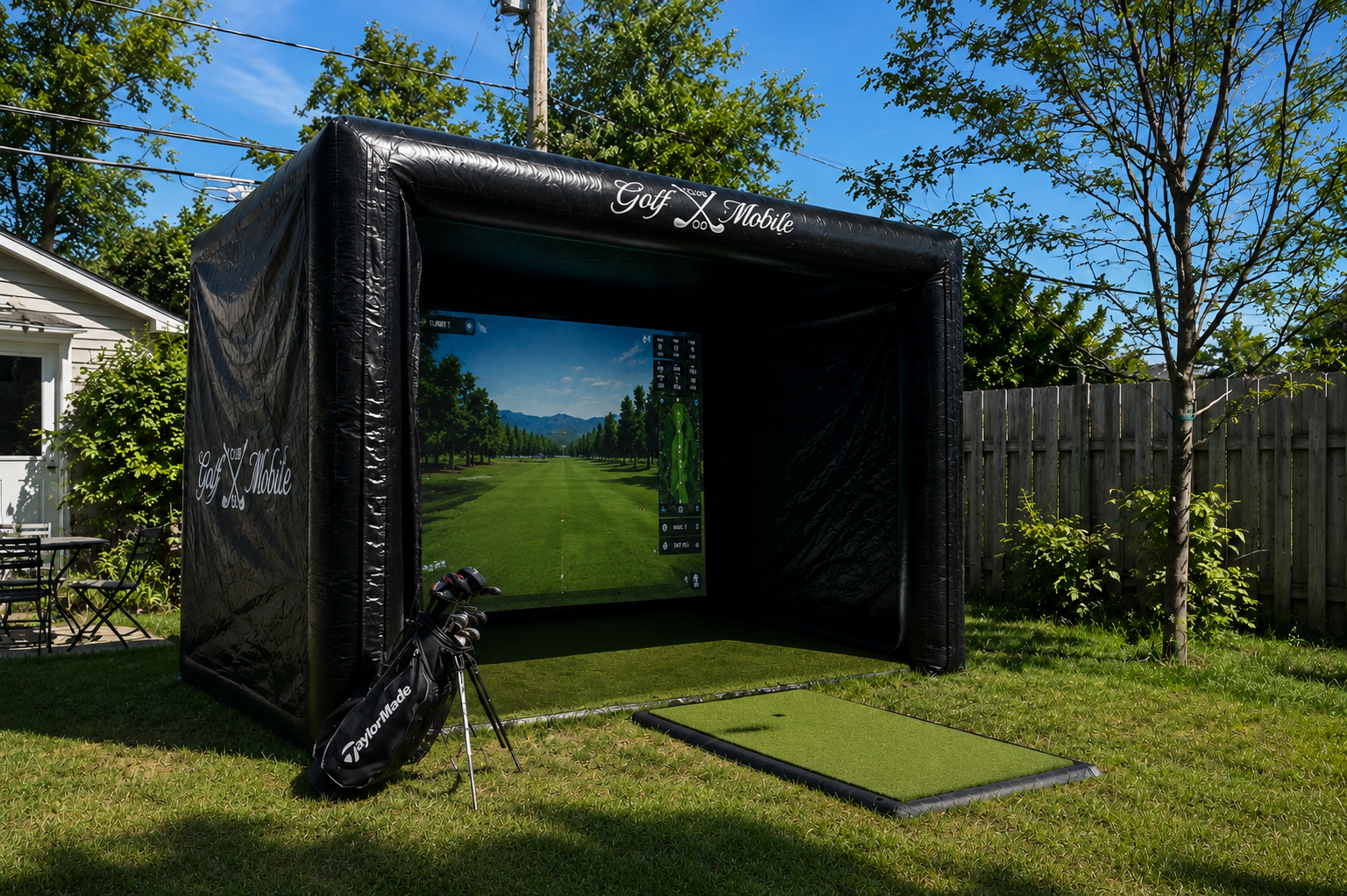 Golf Club Mobile inflatable simulator installed outdoors